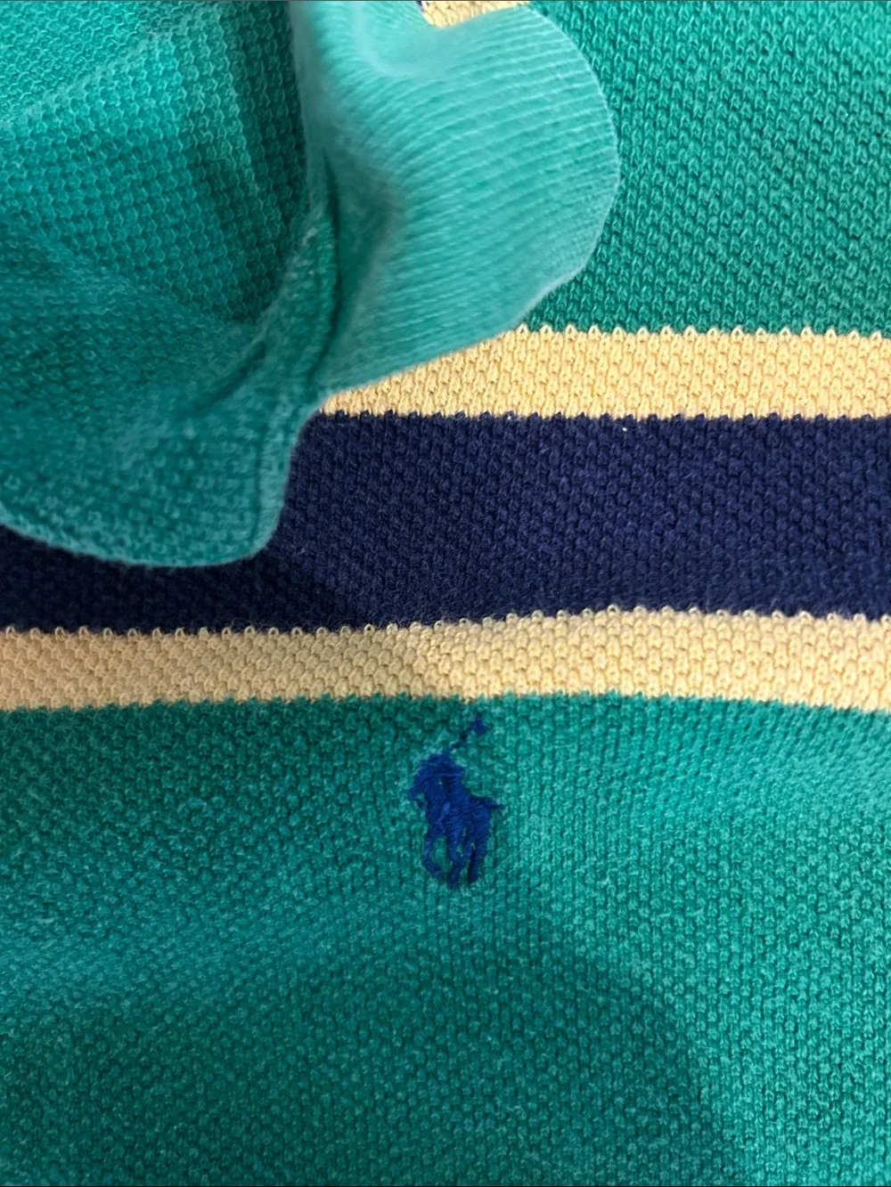 Ralph Lauren Green, Navy & Yellow Striped Rugby Polo